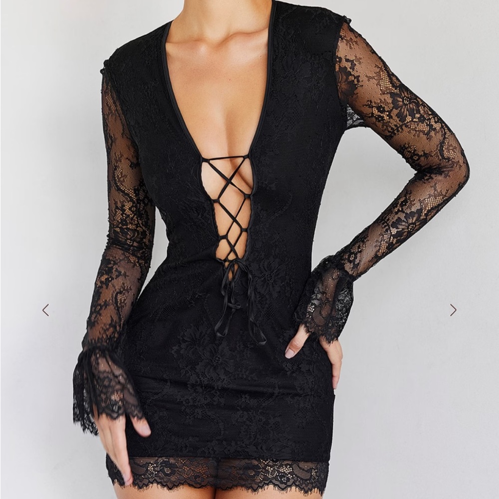 Mistress Rocks Black Floral Lace Up Mini Dress
